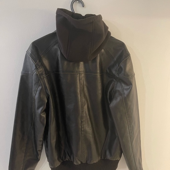 Men’s Guess leather jacket with built in hoodie - Picture 2 of 3